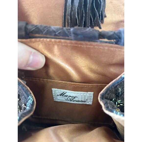 Vintage Marco Avane Brown Tapestry Beaded Pouch Fringe Crossbody - Picture 6 of 7